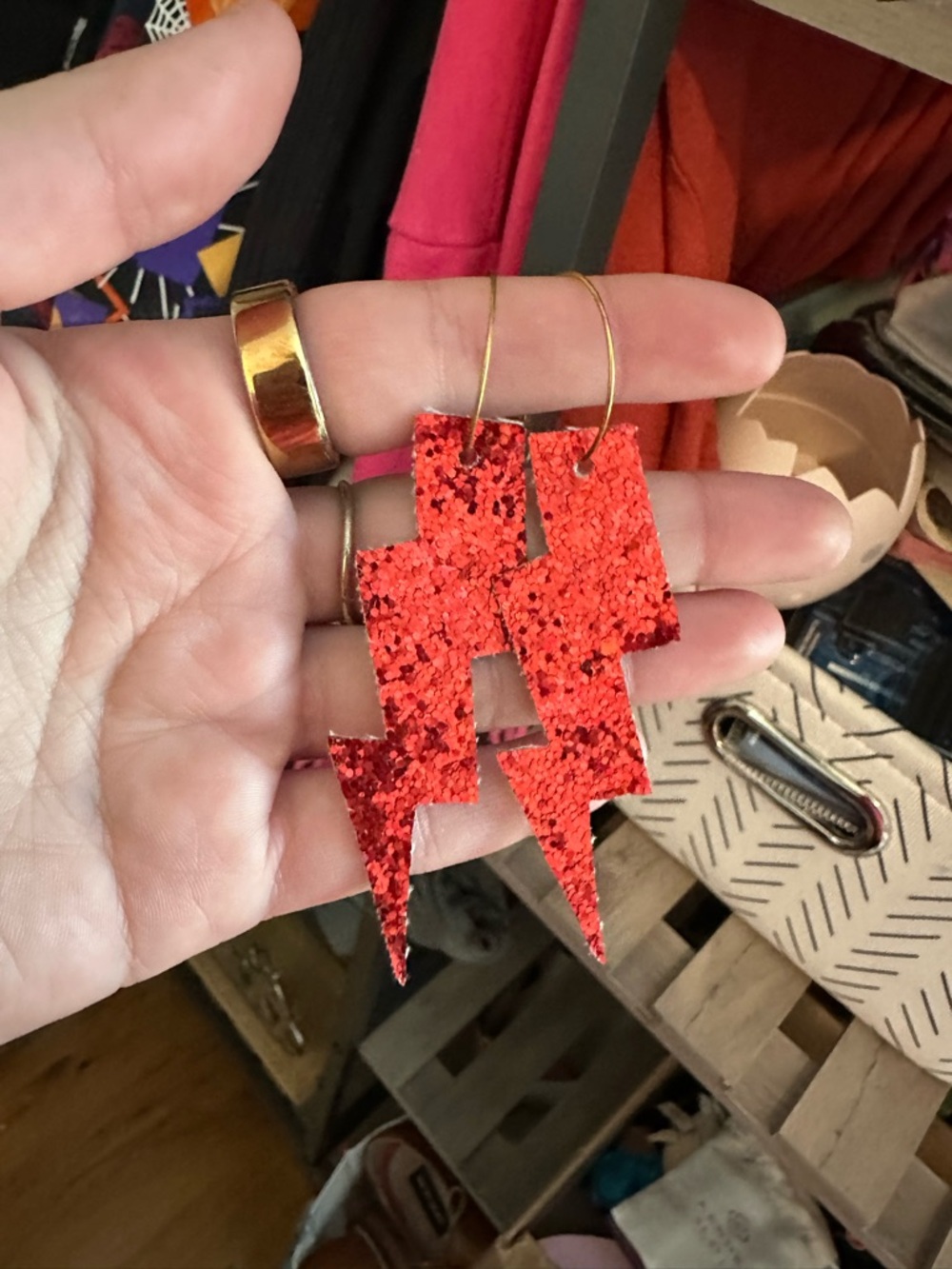 Red Glitter Lightning Bolt Drop Earrings